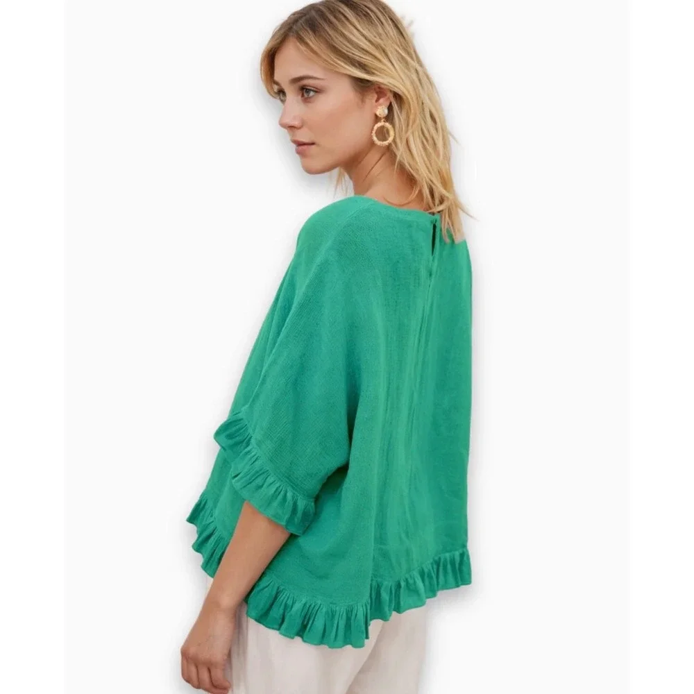 FOR CYNTHIA Green Ruffle Sleeve Kimono Top Women's XL - Picture 2 of 5